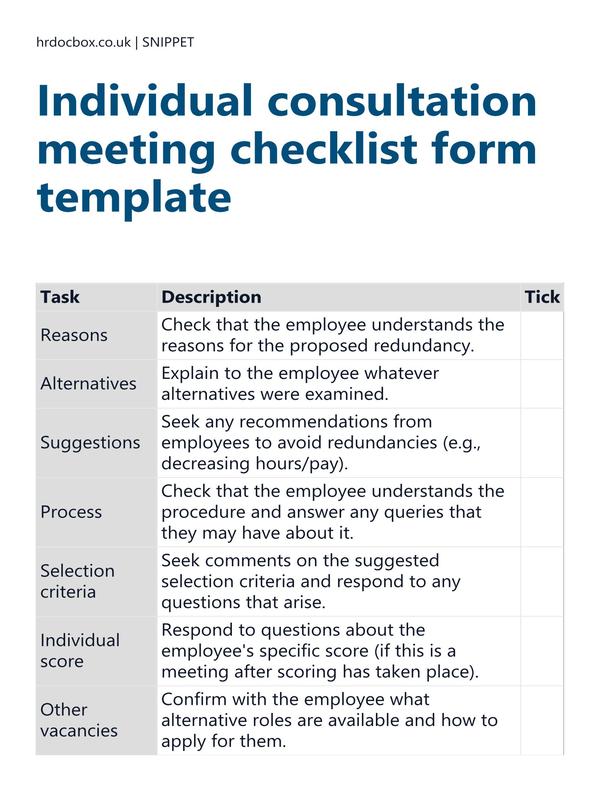 Individual consultation meeting checklist form template preview