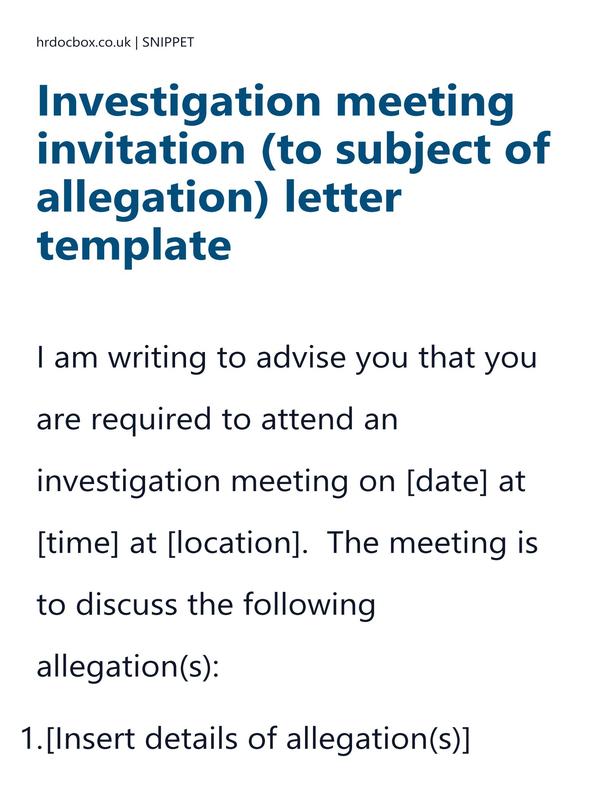 Investigation meeting invitation (to subject of allegation) letter template preview
