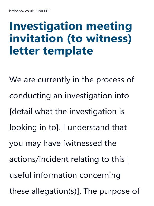 Investigation meeting invitation (to witness) letter template preview