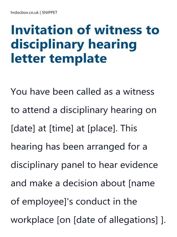 Invitation of witness to disciplinary hearing letter template preview