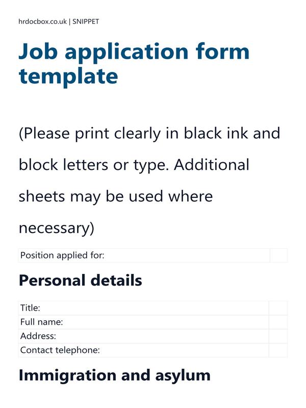 Job application form template preview