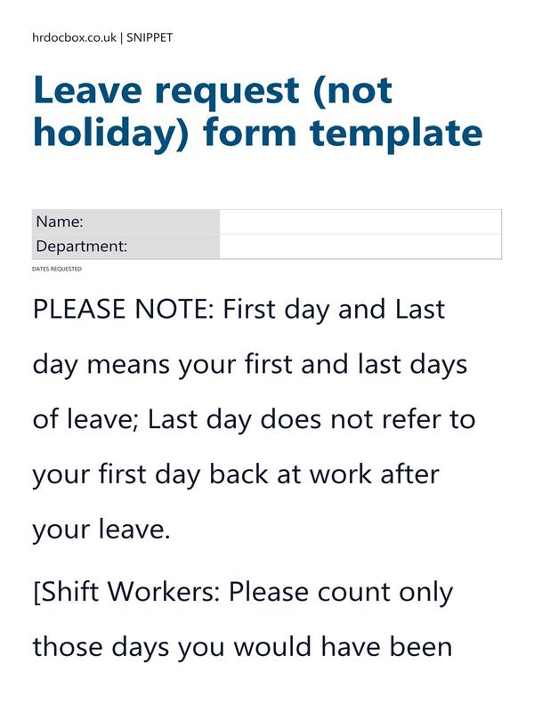 Leave request (not holiday) form template preview