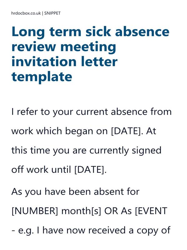Long term sick absence review meeting invitation letter template