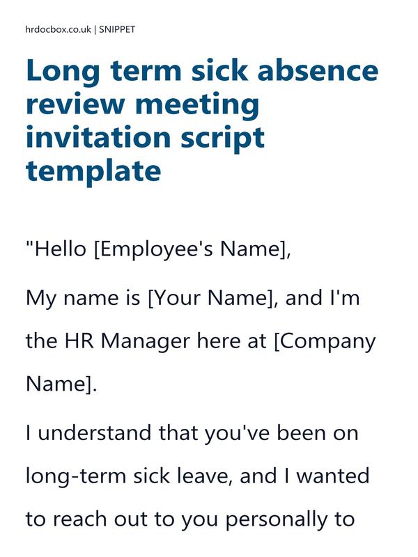 Long term sick absence review meeting invitation script template preview