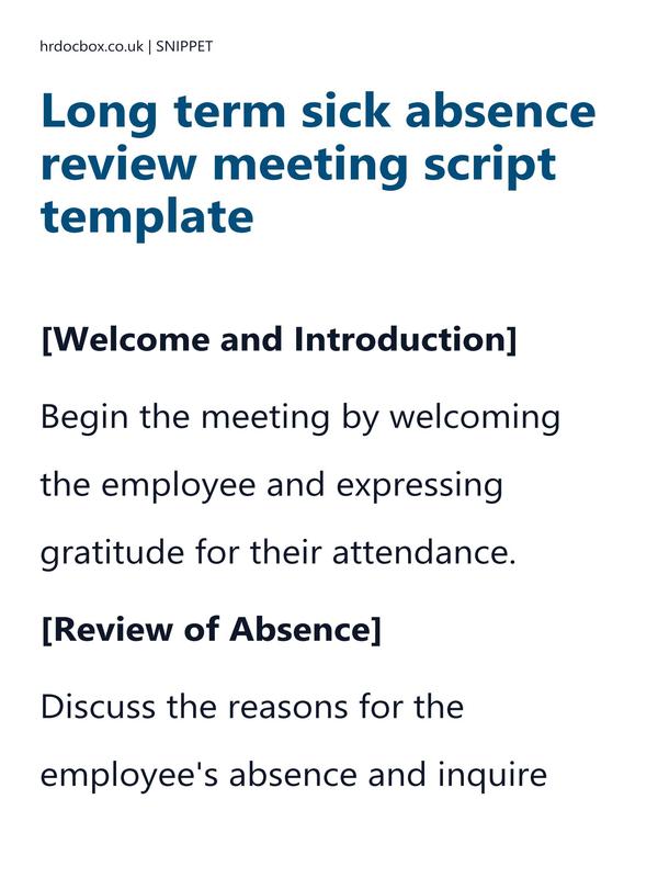 Long term sick absence review meeting script template preview