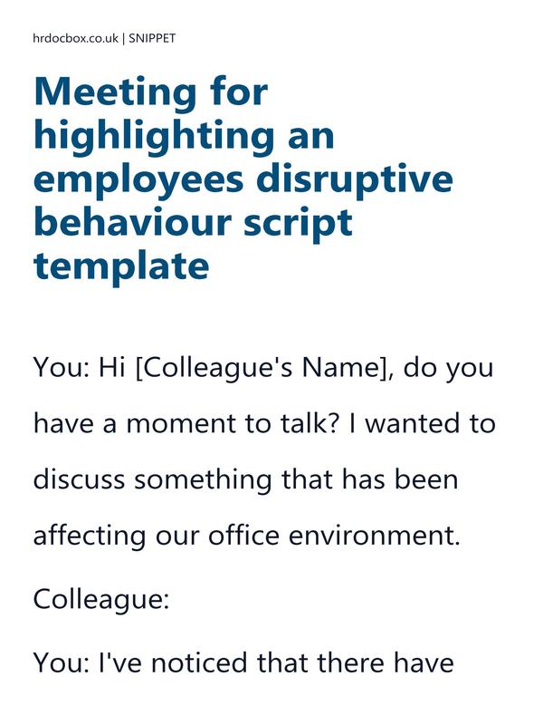 Meeting for highlighting an employees disruptive behaviour script template preview