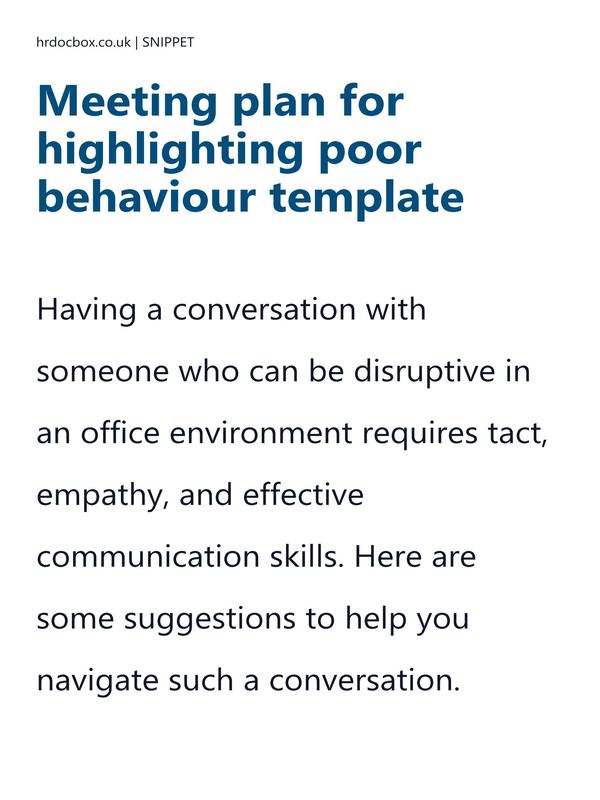 Meeting plan for highlighting poor behaviour template