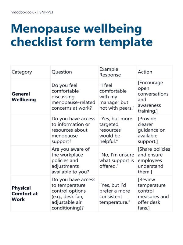 Menopause wellbeing checklist form template preview