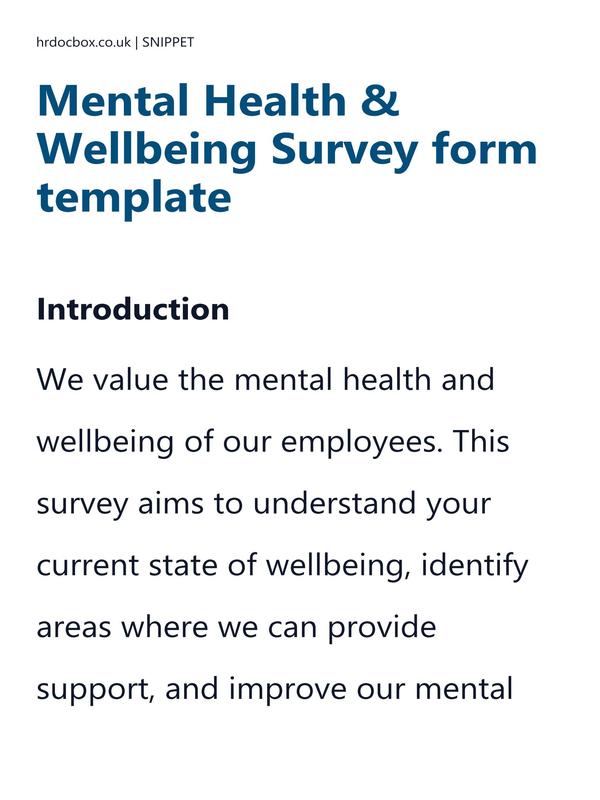 Mental Health & Wellbeing Survey form template preview