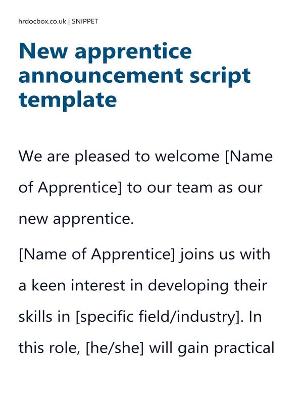 New apprentice announcement script template preview