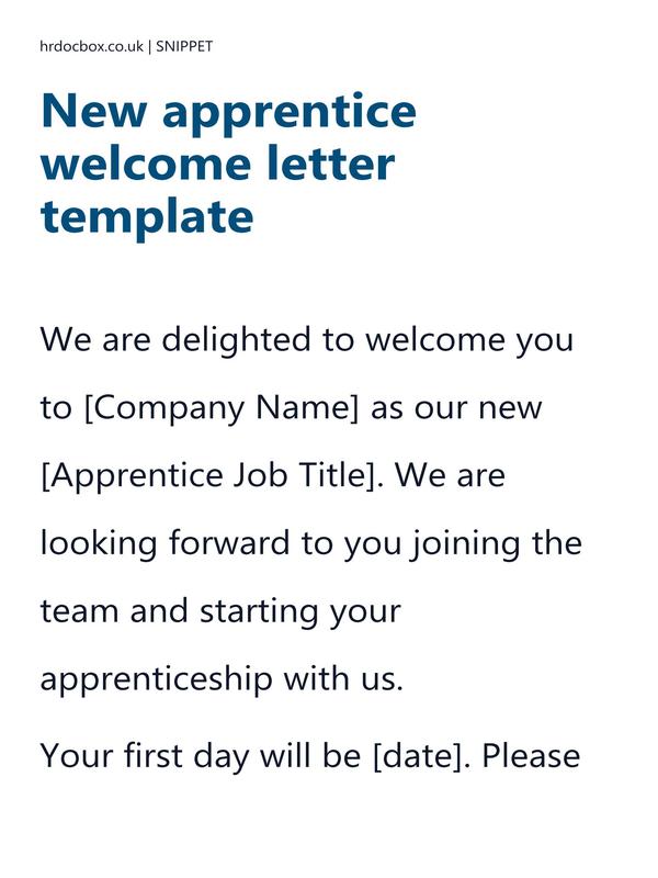 New apprentice welcome letter template preview