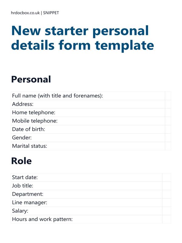 New starter personal details form template preview