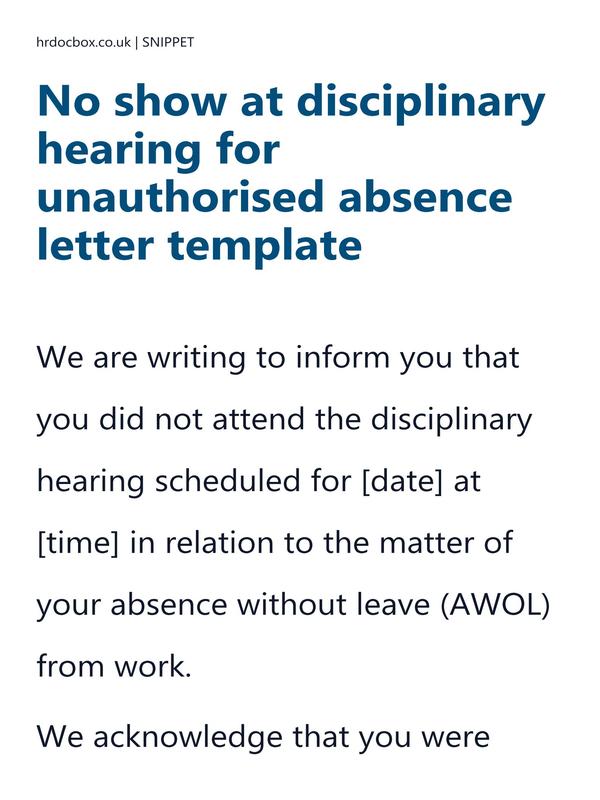 No show at disciplinary hearing for unauthorised absence letter template preview