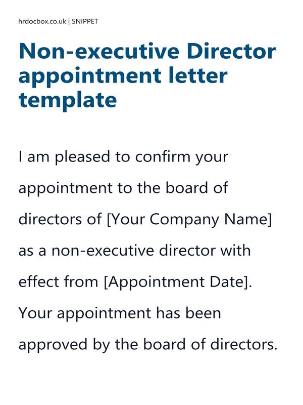 Non-executive Director appointment letter template preview
