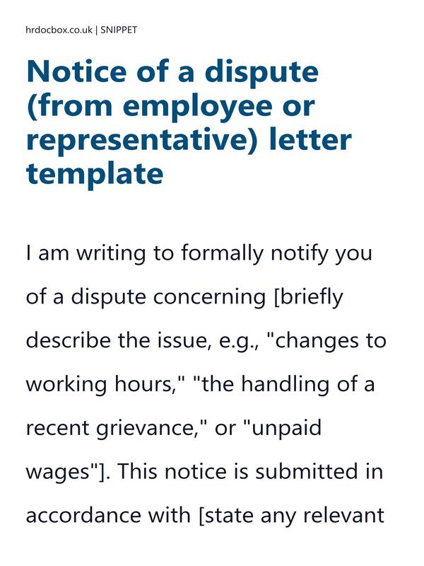 Notice of a dispute (from employee or representative) letter template preview