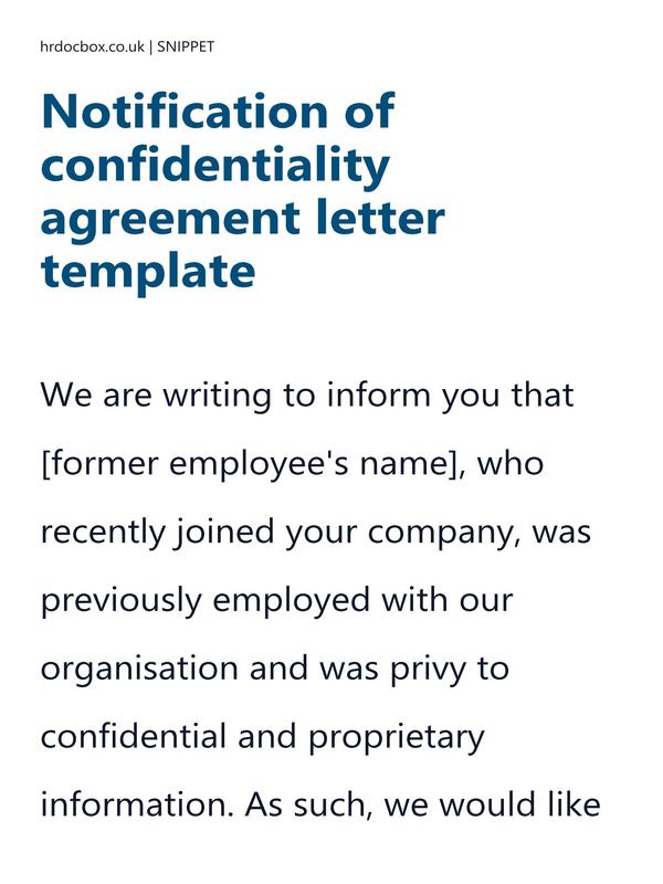 Notification of confidentiality agreement letter template preview