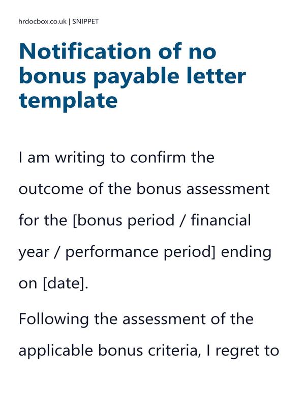 Notification of no bonus payable letter template preview