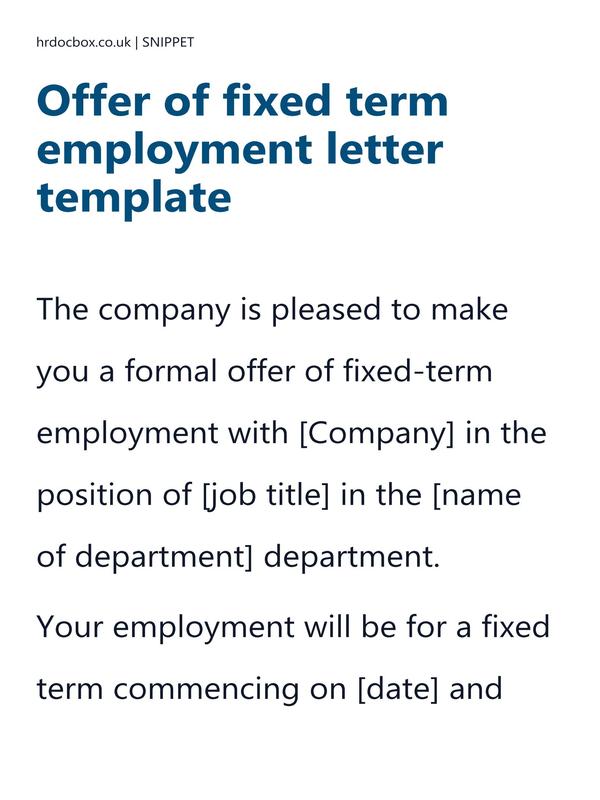 Offer of fixed term employment letter template preview