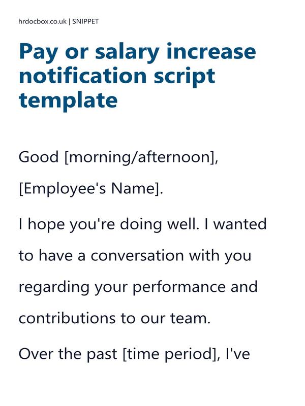 Pay or salary increase notification script template preview