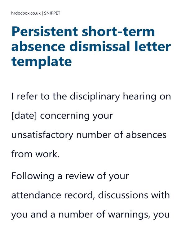 Persistent short-term absence dismissal letter template preview