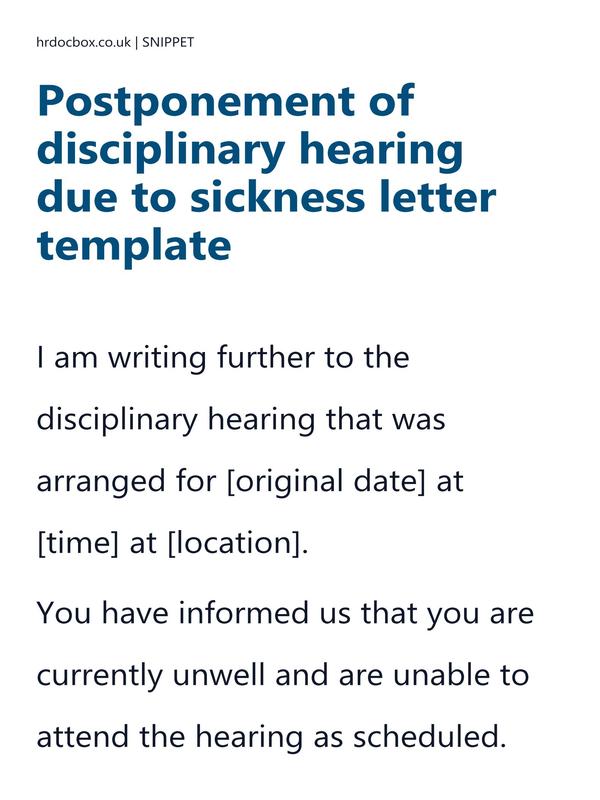 Postponement of disciplinary hearing due to sickness letter template preview