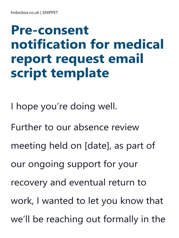 Pre-consent notification for medical report request email script template preview