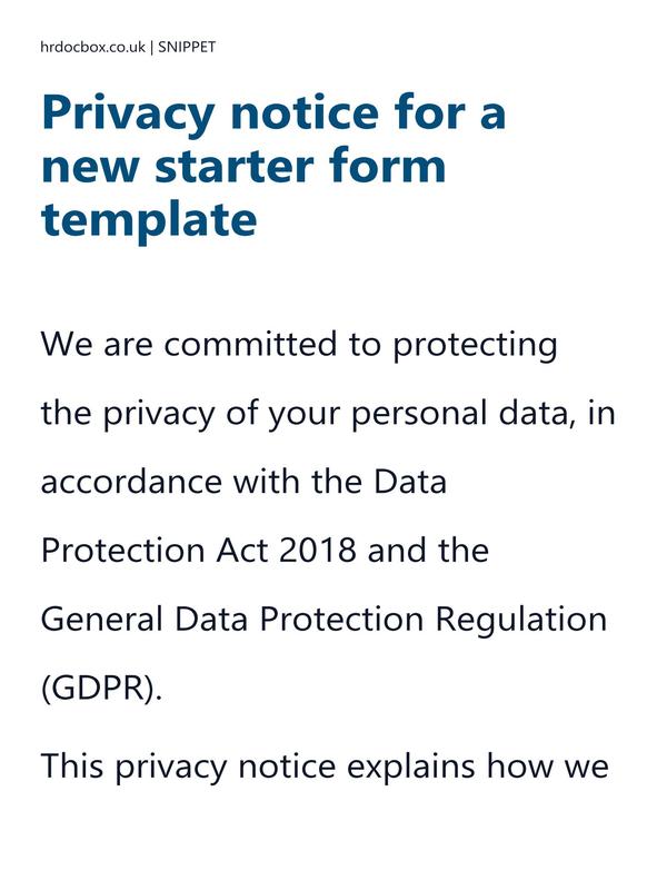 Privacy notice for a new starter form template preview