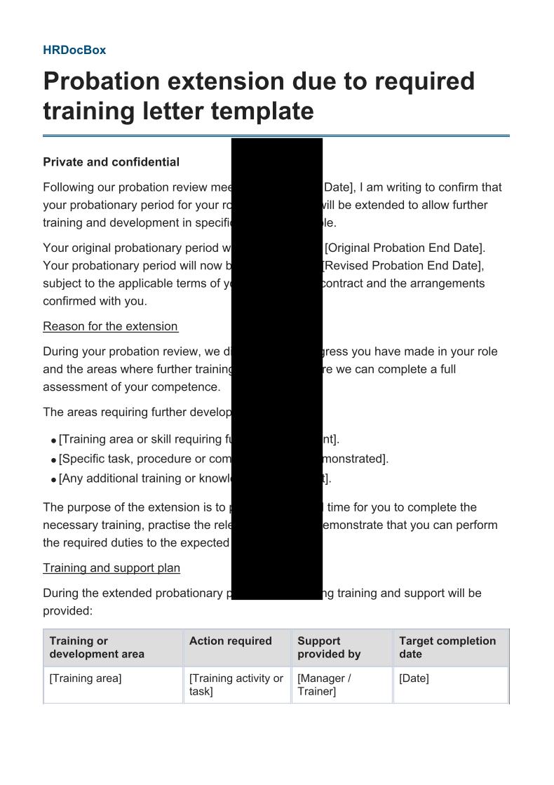Probation extension due to required training letter template preview