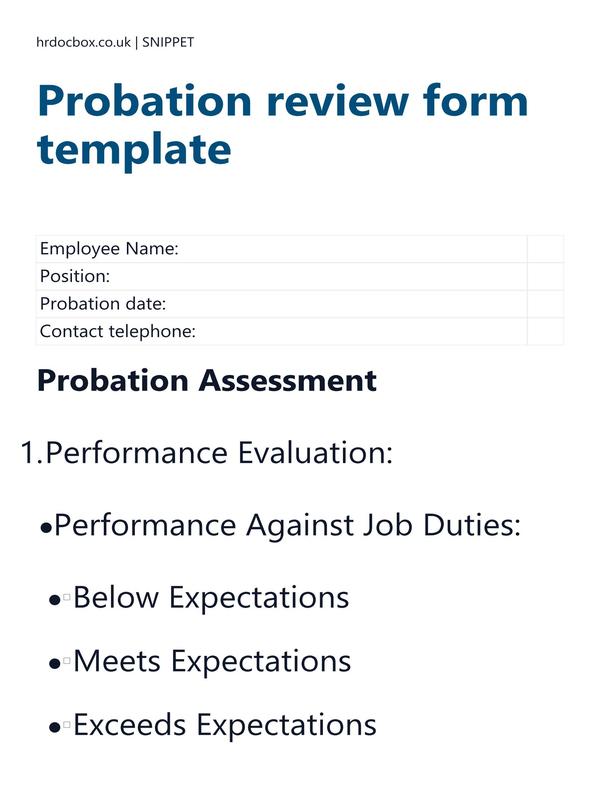 Probation review form template preview