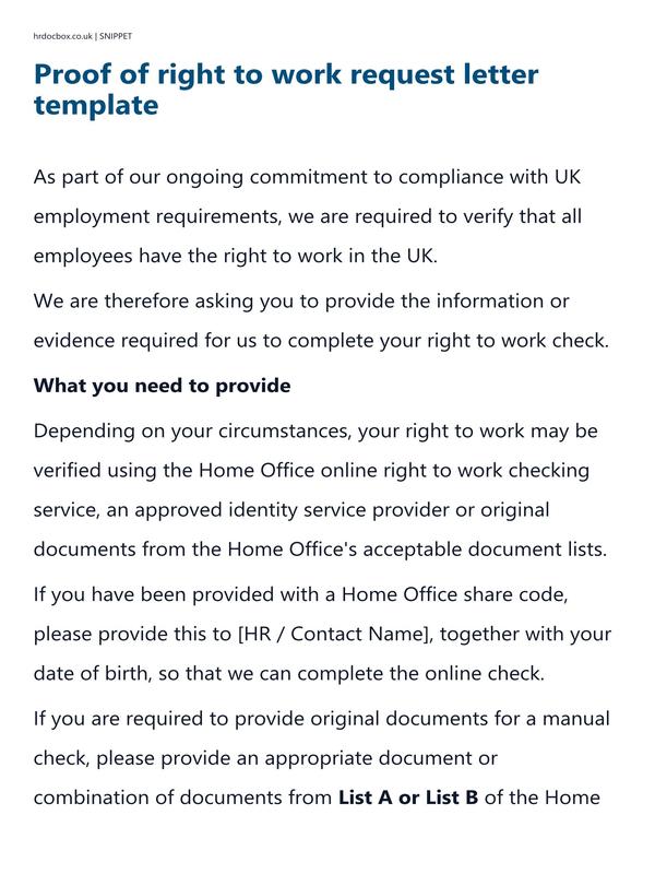Proof of right to work request letter template preview