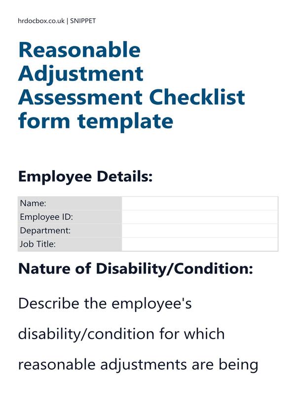 Reasonable Adjustment Assessment Checklist form template preview
