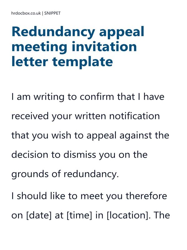 Redundancy appeal meeting invitation letter template preview