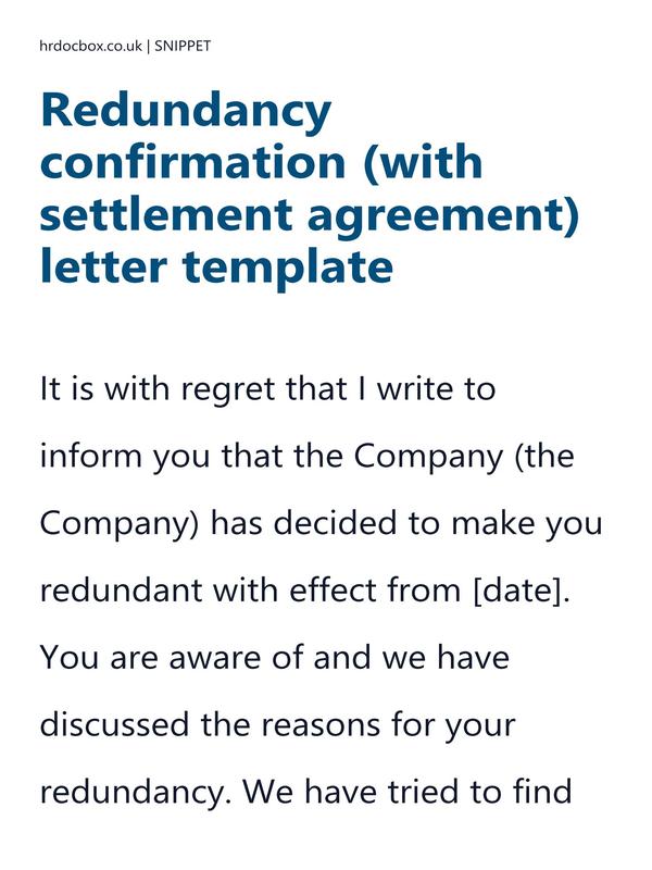 Redundancy confirmation (with settlement agreement) letter template preview