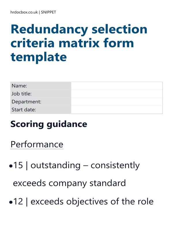 Redundancy selection criteria matrix form template preview