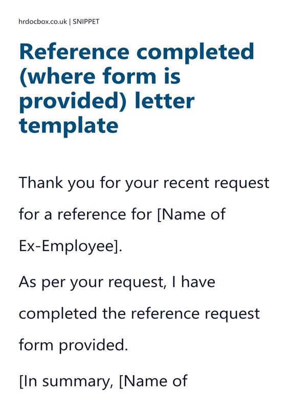 Reference completed (where form is provided) letter template preview