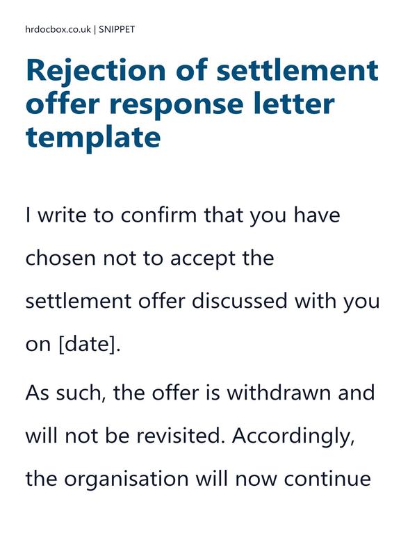 Rejection of settlement offer response letter template preview