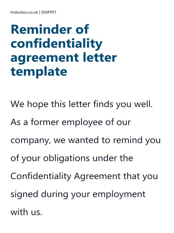 Reminder of confidentiality agreement letter template preview