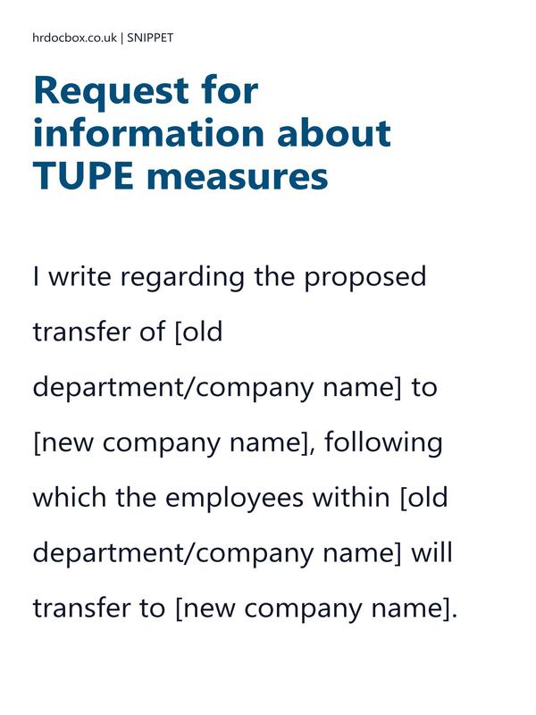 Request for information about TUPE measures letter template preview