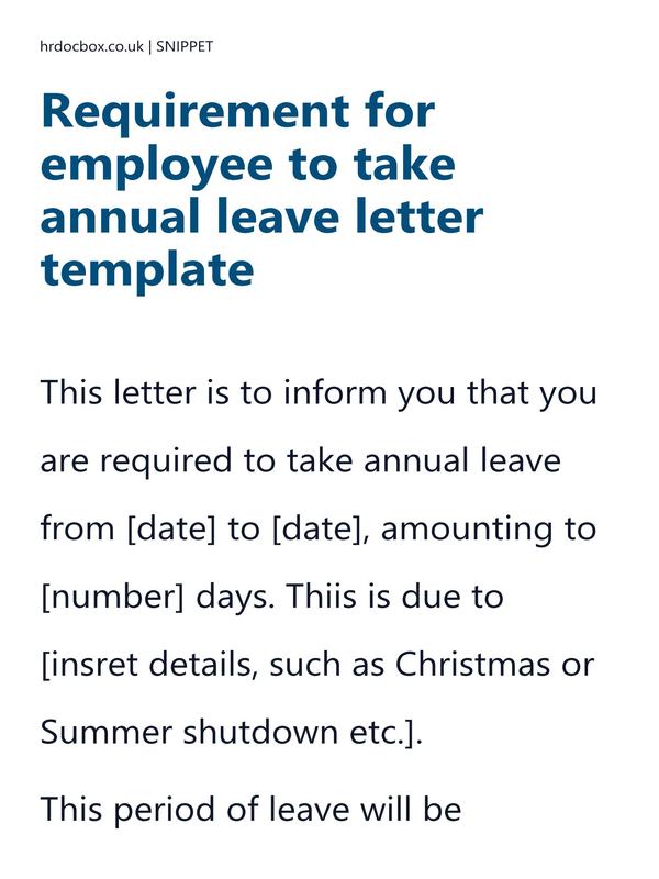 Requirement for employee to take annual leave letter template preview