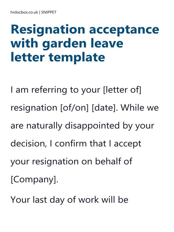 Resignation acceptance with garden leave letter template preview