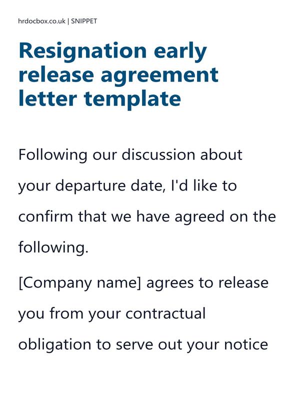 Resignation early release agreement letter template preview