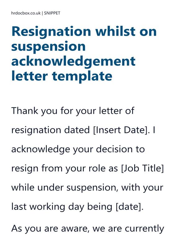 Resignation whilst on suspension acknowledgement letter template preview