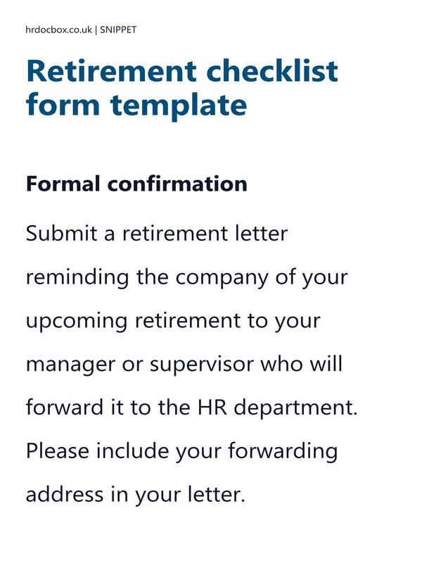 Retirement checklist form template preview