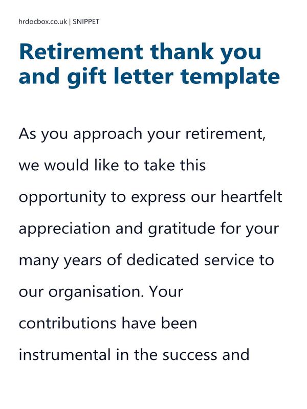 Retirement thank you and gift letter template preview