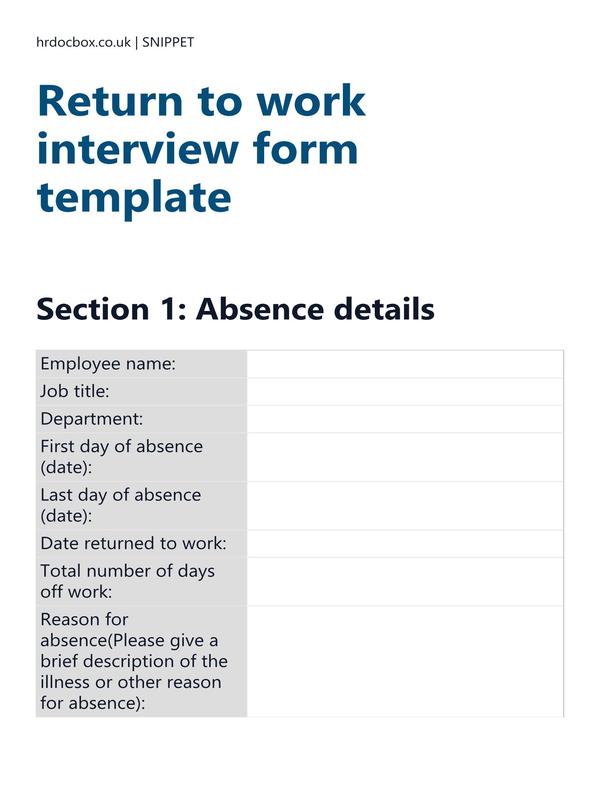 Return to work interview form template preview