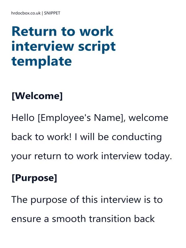Return to work interview script template preview