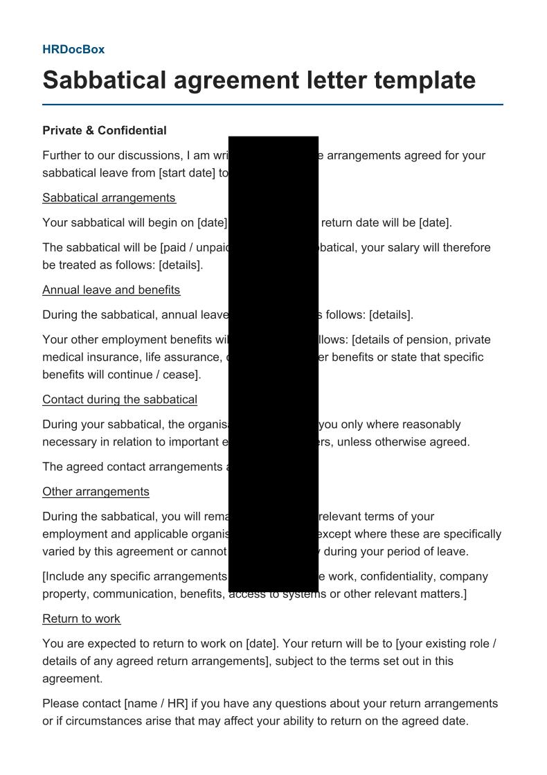 Sabbatical agreement letter template preview