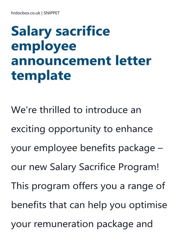 Salary sacrifice employee announcement letter template preview