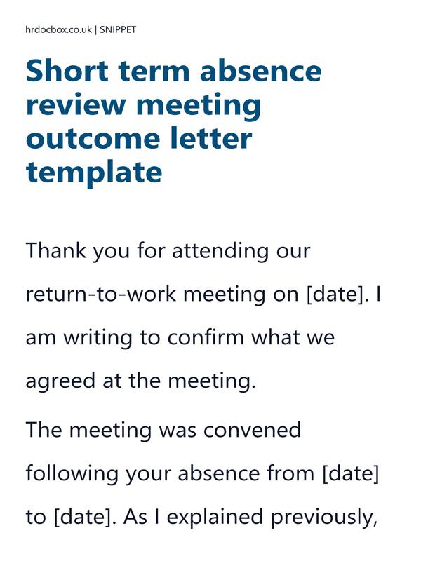 Short term absence review meeting outcome letter template preview