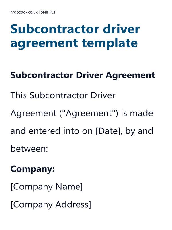 Subcontractor driver agreement template preview